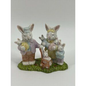 VINTAGE EASTER 'Hopalong Hollow' Hand-painted Ceramic Figurine Big Bunny Family!